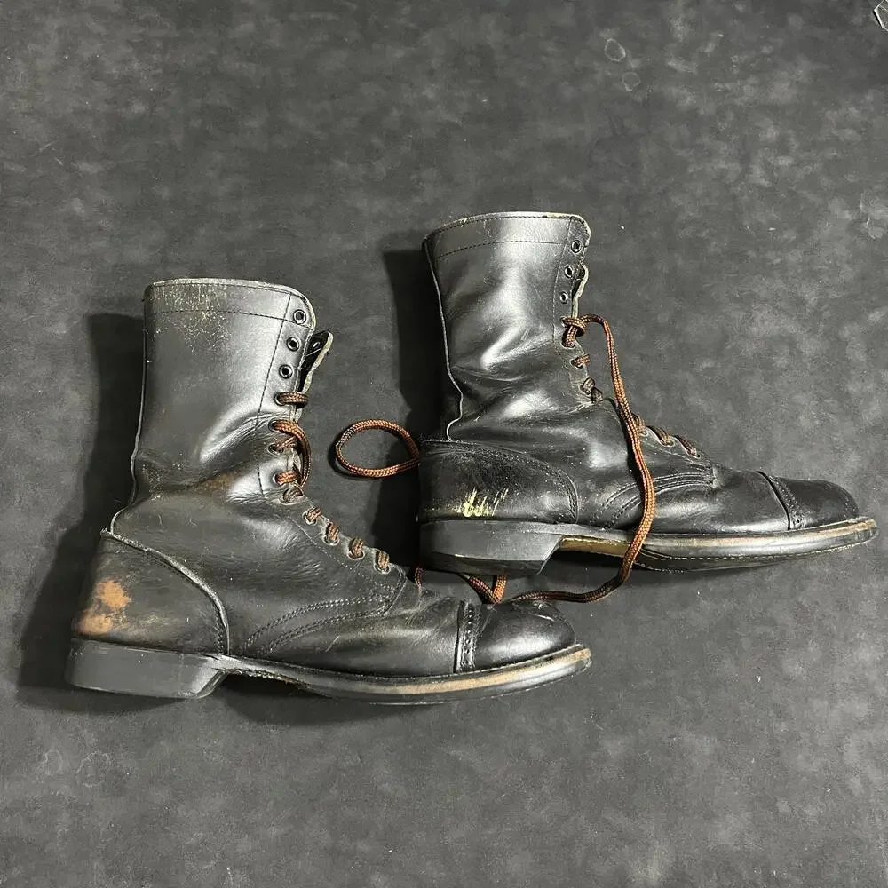Vintage Double H Jump Boots Men Size 11.5 E Black Leather Military Combat